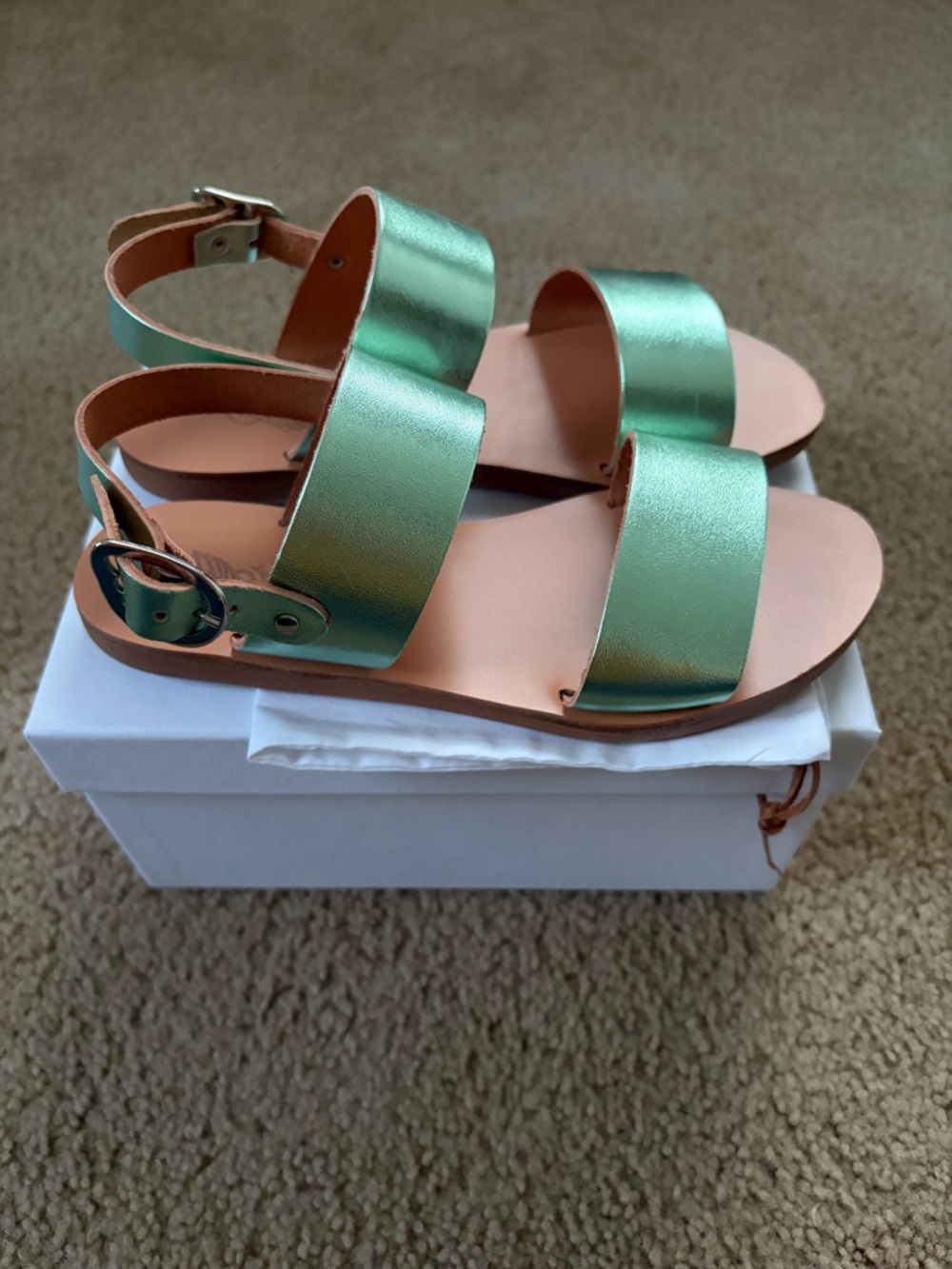 Ancient Greek Sandals Metallic Mint Green Sandals size 34